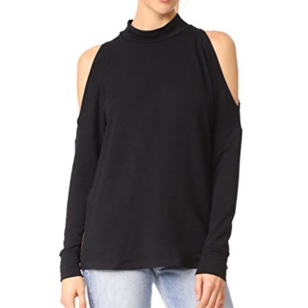 Terez Mock Neck Cold Shoulder‎ Pullover Top Womens Size S Black French Terry